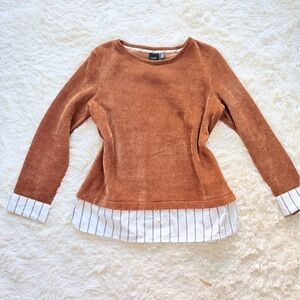 Rafaella Knit Sweater with White Shirt Accent